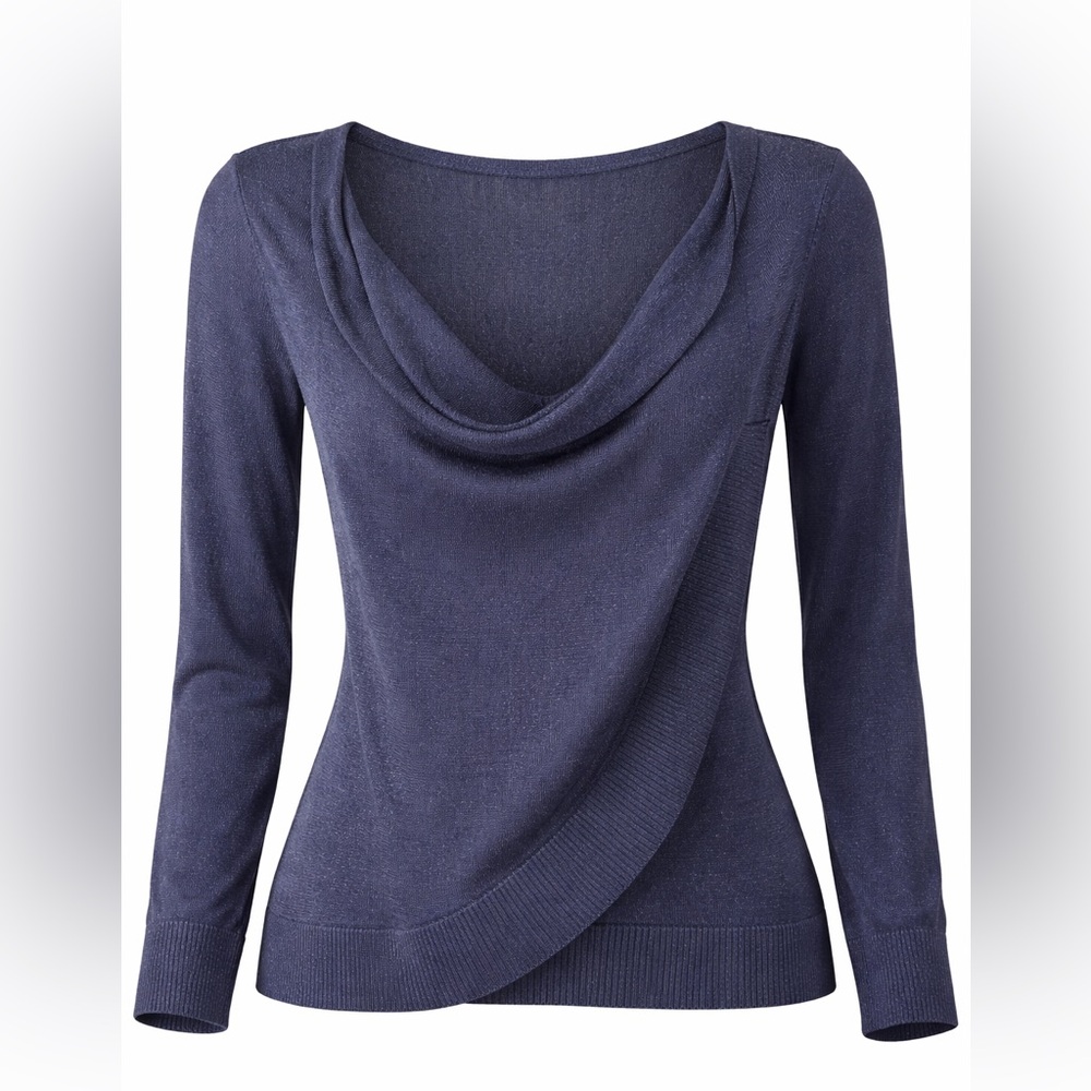 INC International Concepts Navy Draped Cowl Neck Sweater
